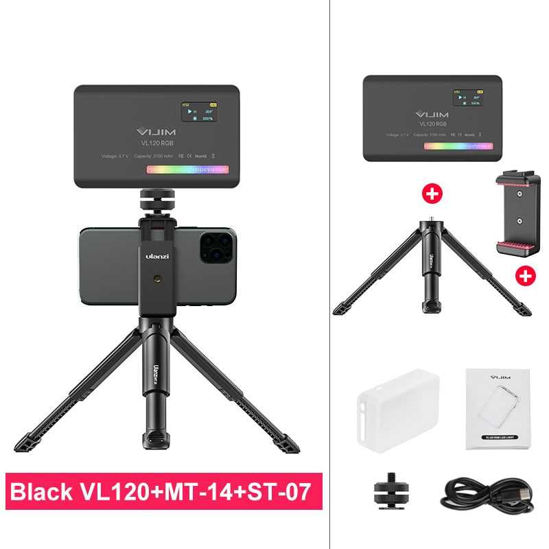 Ulanzi VL120 RGB Compact Video Light with Display Screen Diffuser Mini Camera RGB Light Smartphone Selfie Lighting 3100mAh