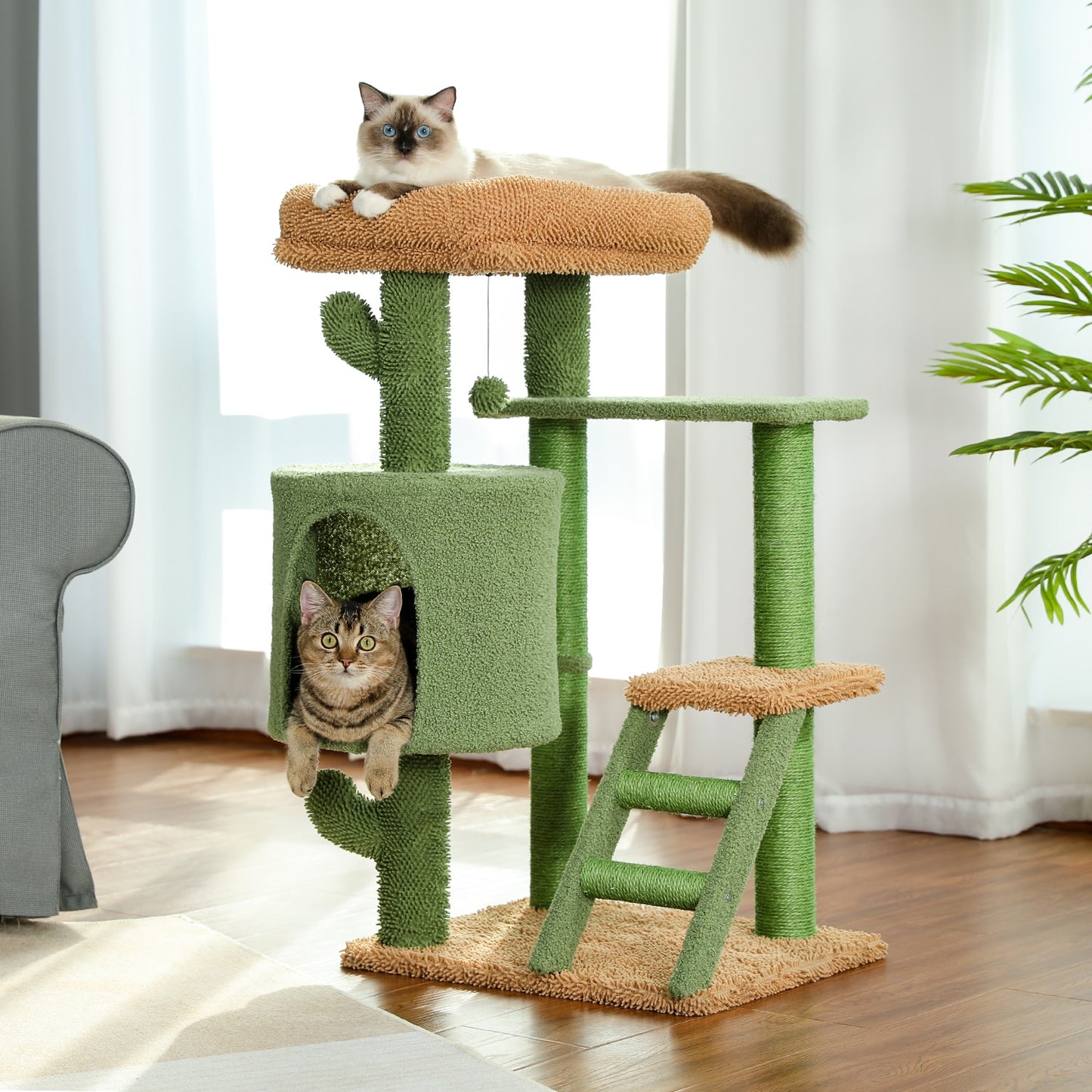 H90.5CM Cactus Cat Tree with Natural Sisal Scratching Post Board for Cat Perch Condo Kitty Play House rascador gato arbre à chat