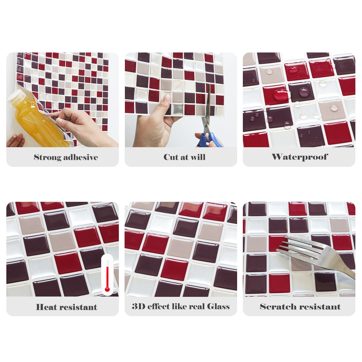 Vivid tiles Self Adhesive Mosaic Tile Wall decal Sticker DIY Kitchen Bathroom Home Decor Vinyl Wallpaper