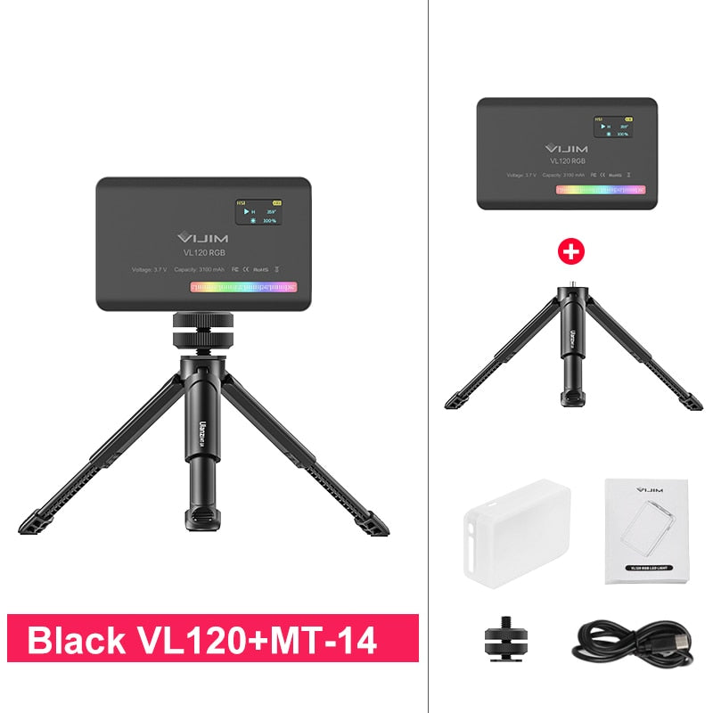 Ulanzi VL120 RGB Compact Video Light with Display Screen Diffuser Mini Camera RGB Light Smartphone Selfie Lighting 3100mAh