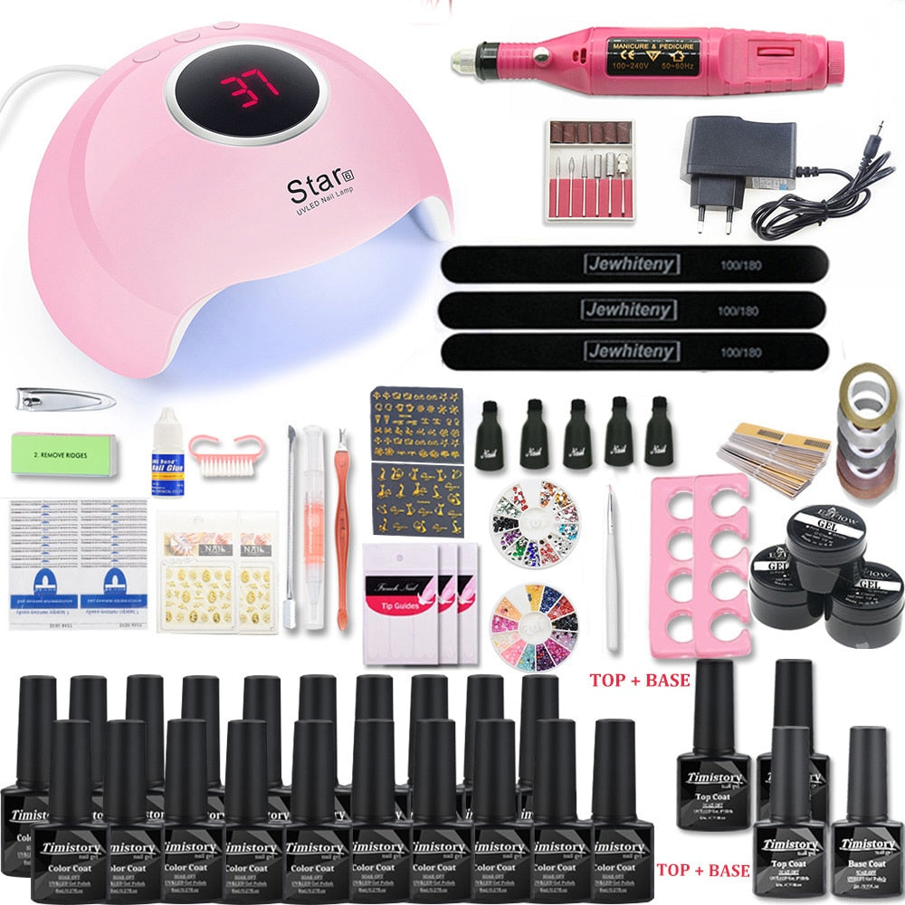 Nail Set for Nail 20 Kinds Nail Polish Kit with 20000RPM Nail drill Machine Nail lamp Acrylic Kit Nail Art Tools Nail Art Set