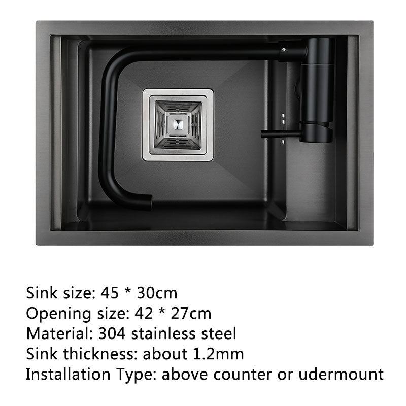 Hidden black Kitchen sink Single bowl Bar Small Size sink Stainless Steel Balcony sink Concealed black kitchen sink Bar sink