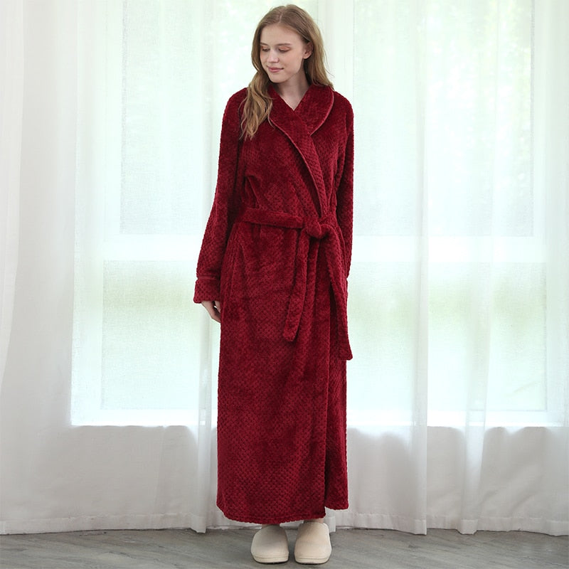 Winter Long Coral Fleece Bathrobe Kimono Warm Flannel Bath Robe Men Cozy Robes Night Sleepwear Women Dressing Gown