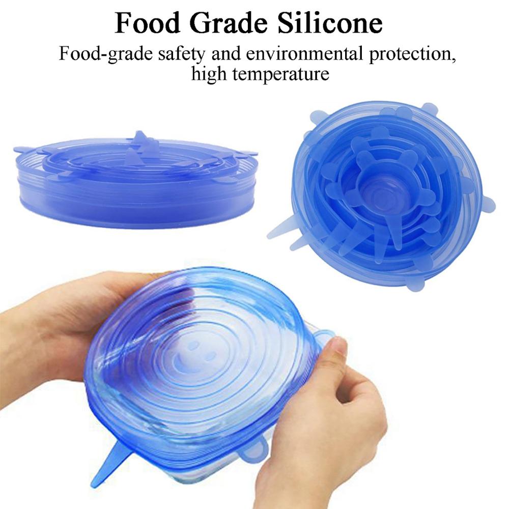 6pcs Silicone Stretch Lids Reusable Airtight Silicone Food Cover Ecofriendly Fresh Cover Kitchen Siliconen Vershoud Deksels