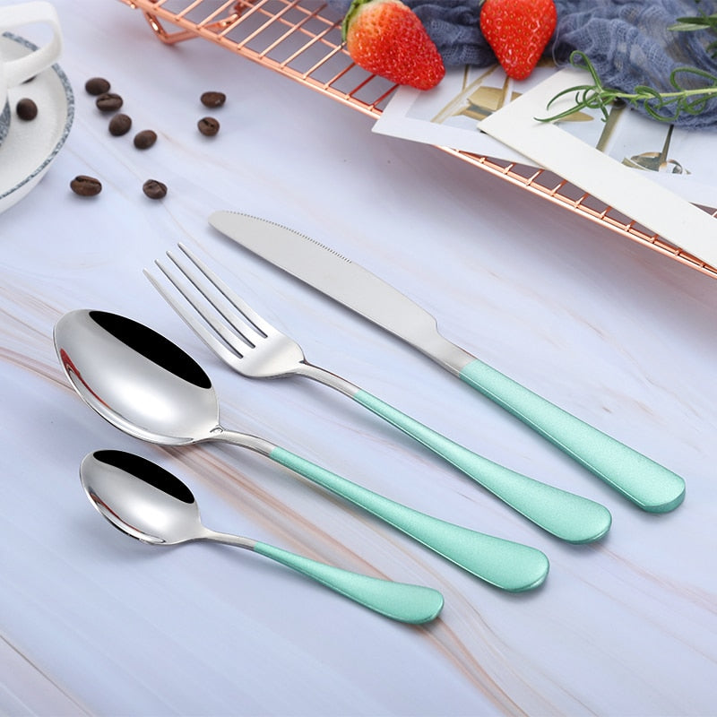 Dinnerware Forks Knives Spoons Cutlery Set Fork Stainless Steel Spoon Kitchen Cutlery Black Cutlery Set