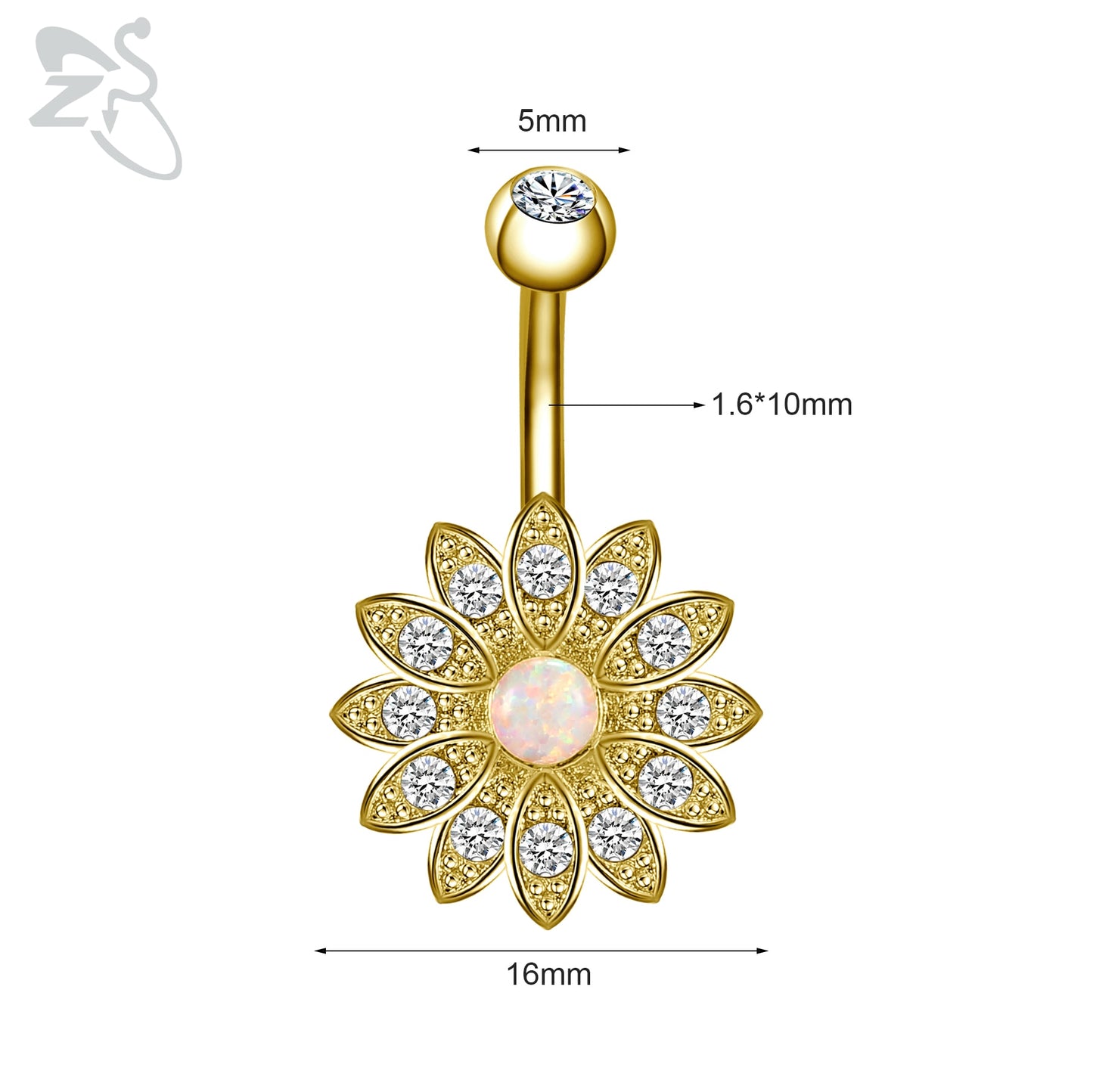 1 Piece Gold Color Stainless Steel Belly Ring Flower Heart CZ Crystal Navel Belly Button Rings Butterfly Navel Piercings