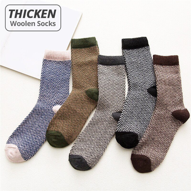 Brand 5Pairs / Lot Men‘s Winter Thick Socks Ripple Striped Thicken Warm Casual Dress Socks Against Cold Snow Sock