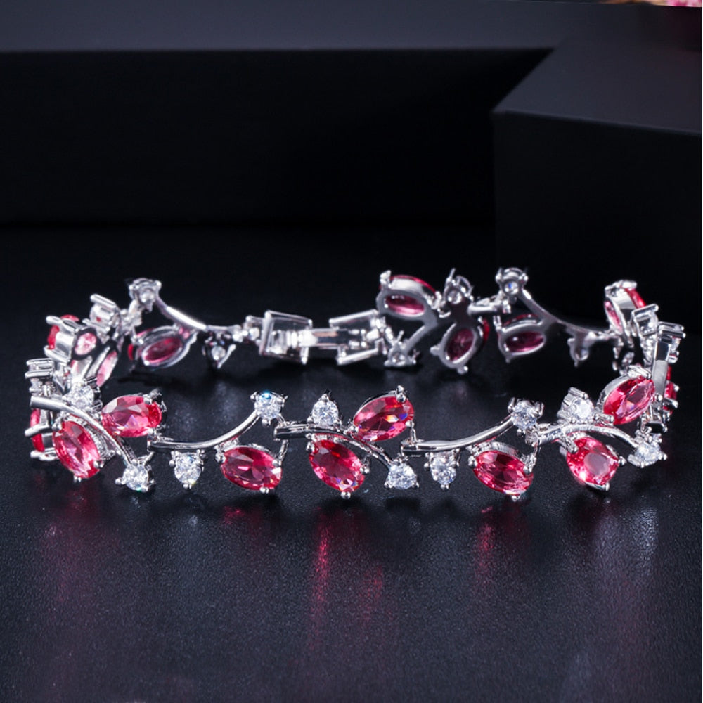 ThreeGraces Romantic Silver Color Leaf and Flower Shape Shiny White Cubic Zirconia Bridal Wedding Bracelets Jewelry