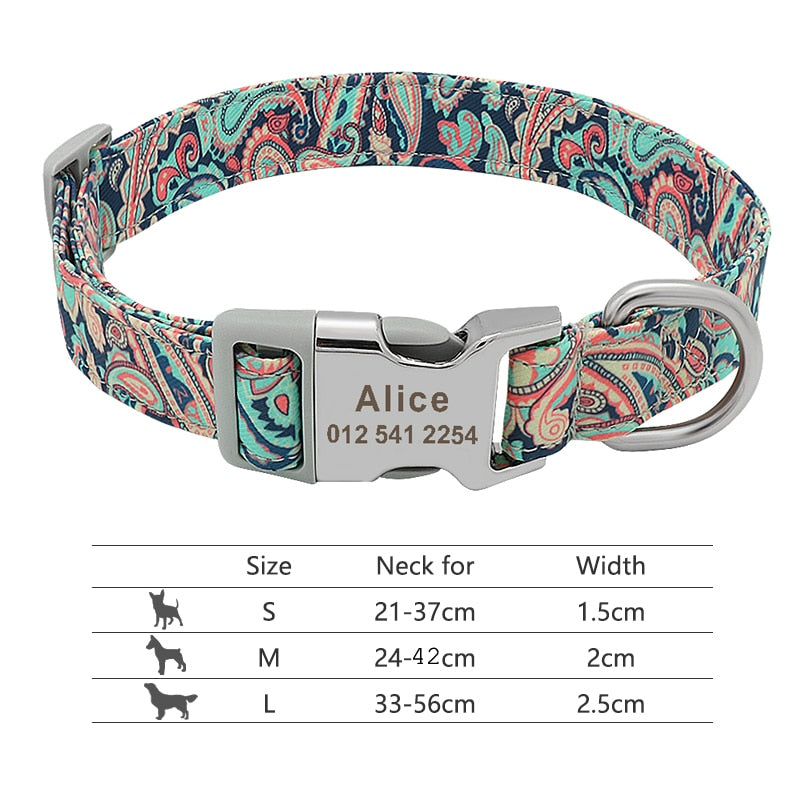 Customized Printed Pet Collar Nylon Dog Collar Personalized Free Engraved Puppy ID Name Collar for Small Medium Large Dogs Pug