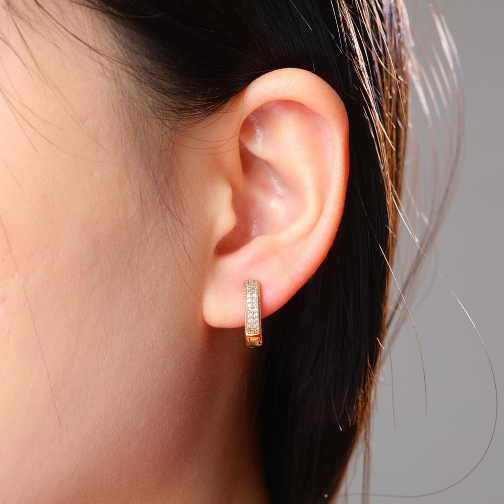 Gold/Silver Color Plated Iced Out Double row CZ Stone Stud Earring Hip Hop Rock Jewelry Earrings