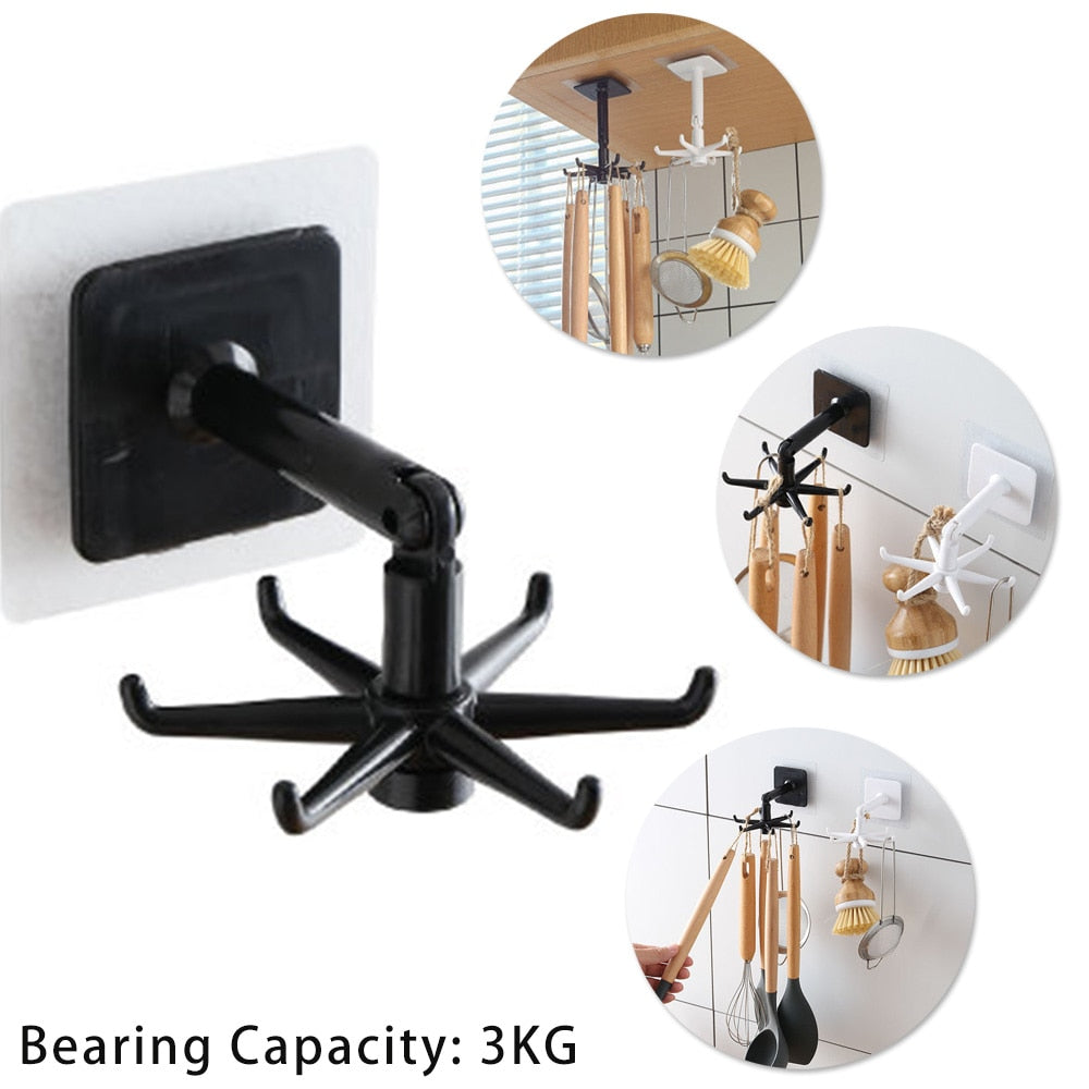 Upgrade Six Hook 360° Degree Rotation Multifunctional Hook Household Finishing Appliances Kitchen Storage Hook