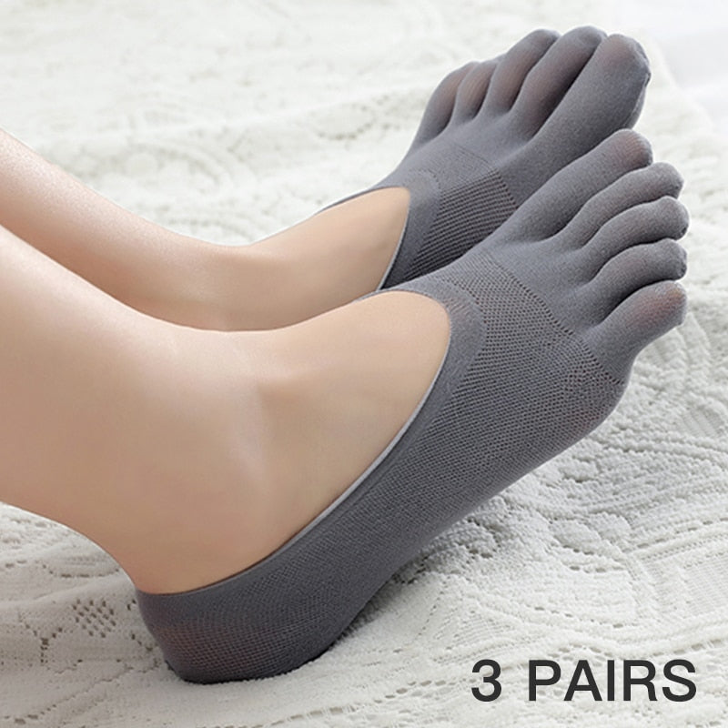 3 Pairs Women Summer Five-finger Socks Female Ultrathin Cute Invisible Kawaii Sokken Short Anti Slip Socks Ladies Ankle Socks