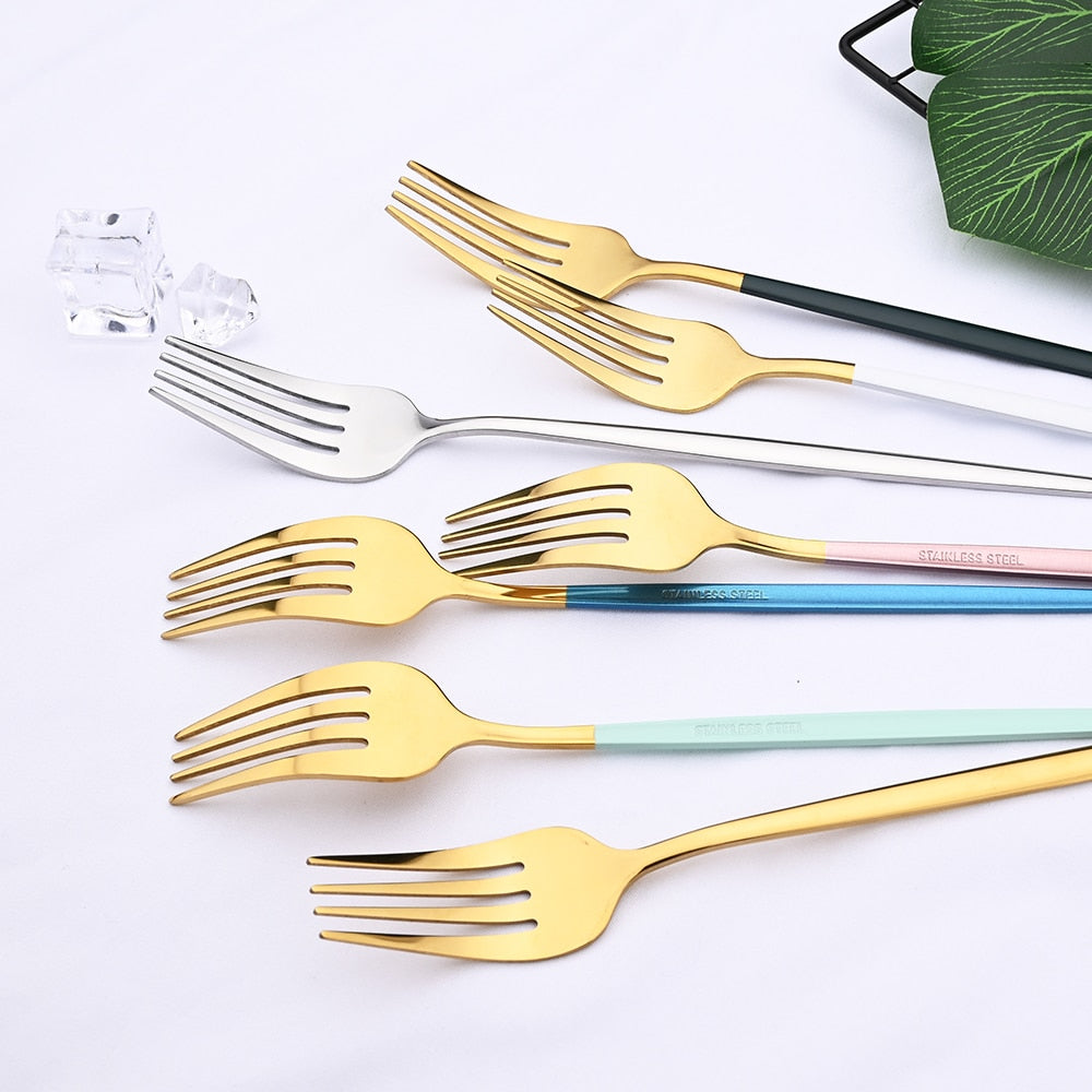 36Pcs White Gold Dinnerware Cutlery Set Knife Dessert Fork Coffee Spoon Flatware Stainless Steel Silverware Party Tableware Set