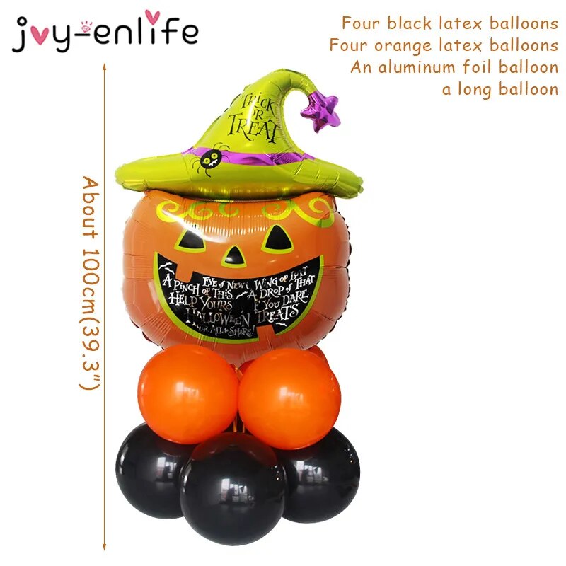 10pcs/set Halloween Pumpkin Ghost Witch Bat Foil Balloons Set Halloween Party Decoration Hallowmas Black Orange Ballon Supplies