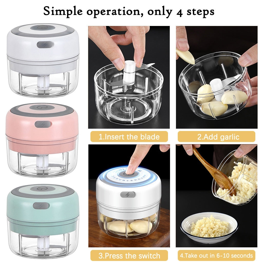 100/250ml Mini Electric Garlic Grinder Portable Food Press Mincer Seasoning Masher Spice Chopper Kitchen Accessories