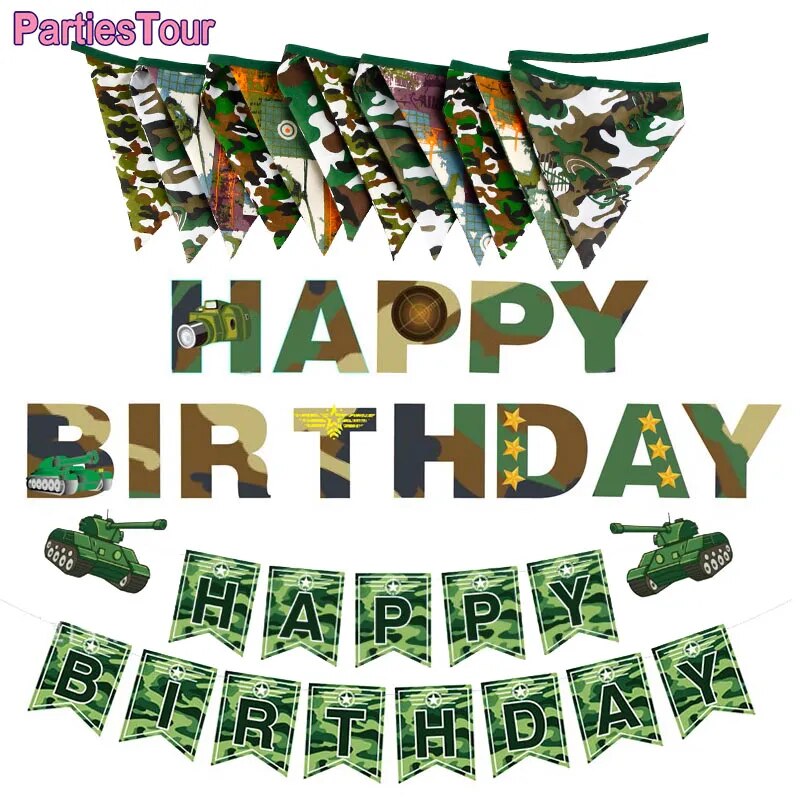 Birthday Army Military Camouflage Party Tank Balloon 32inch Number Helium Camo Party Supplies Tableware Banner