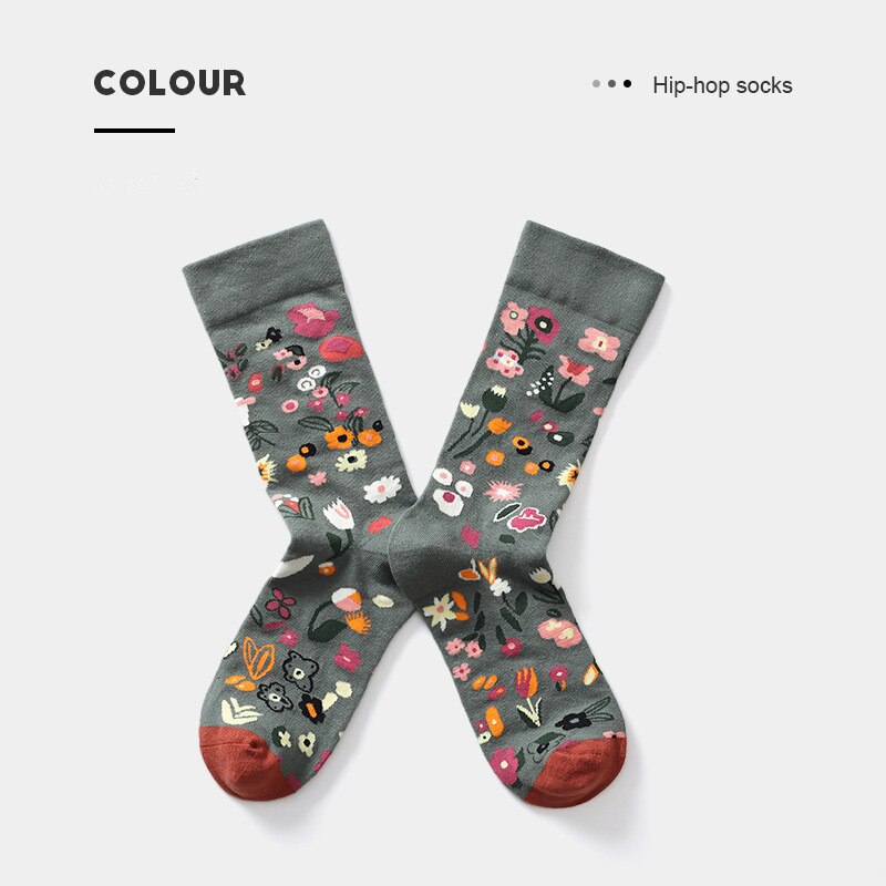 Chic Jacquard Breathable Combed Cotton Socks Women Men Cartoon Flowel Graffiti Tide Sock Streetwear Casual Skateboard Socks Sox