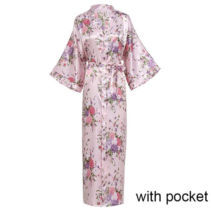 Sexy Women Long Robe With Pocket Wedding Bride Bridesmaid Dressing Gown Rayon Kimono Bathrobe Large Size S-XXXL Night Dress