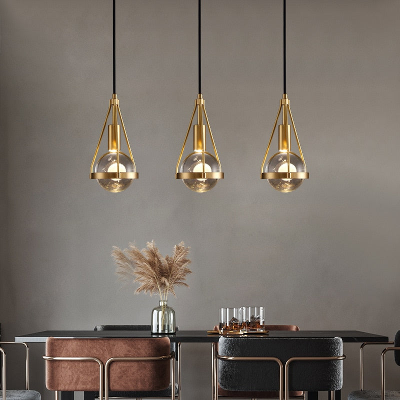 Pendant lights Modern luxury Copper Crystal Kitchen Restaurant Island Lighting Dining room Suspension luminaire