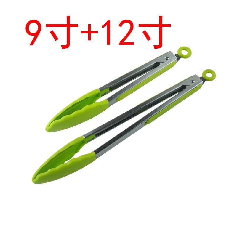 Kitchen Tongs Set BBQ Tools Stainless Steel Cooking Tongs With Silicone Tips Barbecue Cooking Salad Grilling Frying Kitchen Tool