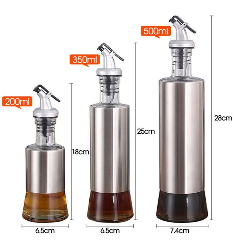 Kitchen Glass Oil Bottle Stainless Steel Leak-proof Soy Sauce Vinegar Cruet Storage Dispenser Useful Kitchen Tools