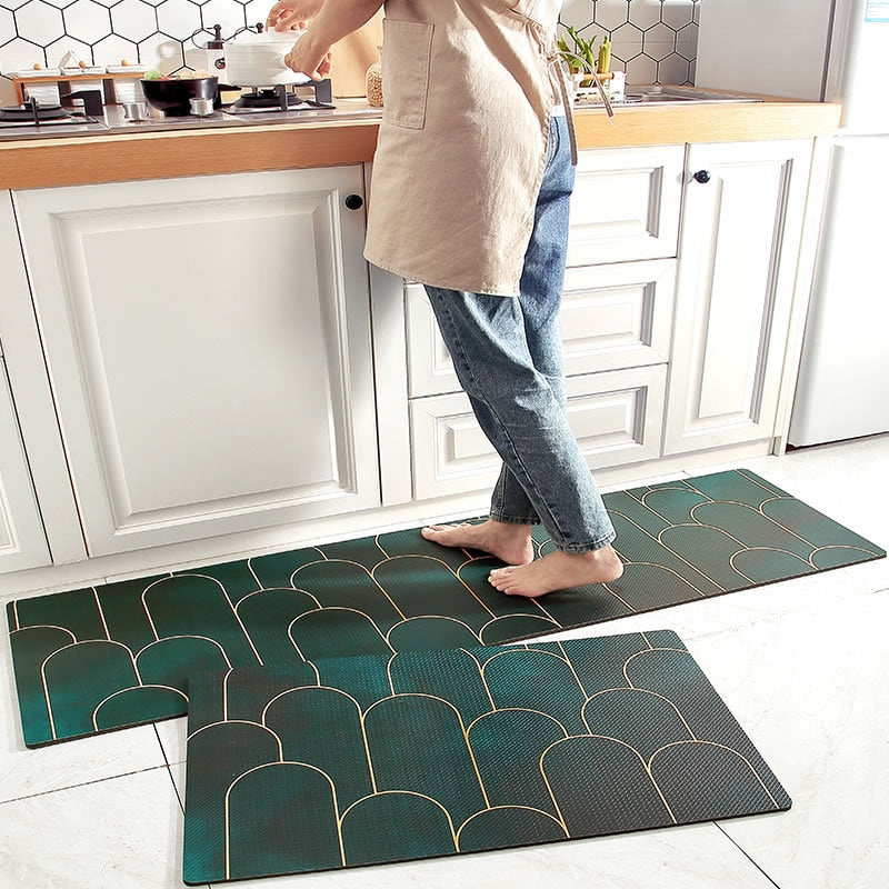 1pcs PVC Kitchen Mat Waterproof Floor Mat Anti Fatigue Anti Oil PU Leather Kitchen Carpet Anti Slip Doormat Modern Bedroom Rug