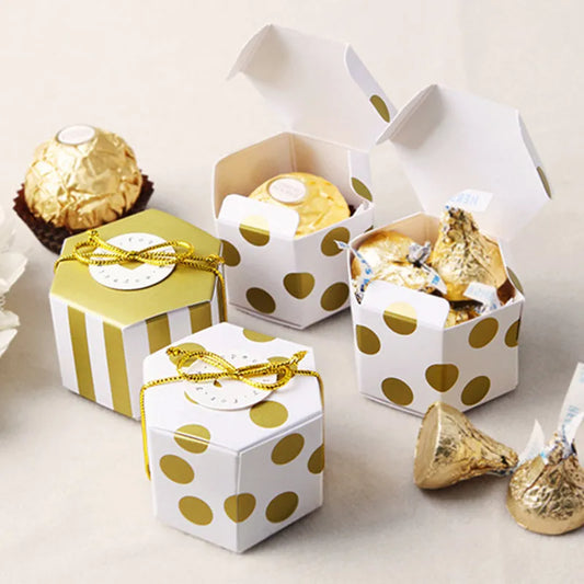 100pcs Mini Lovely Gold Round Dot Gold Striped Paper Candy Boxes For Baby Shower gift box Birthday Wedding Party Favor Box