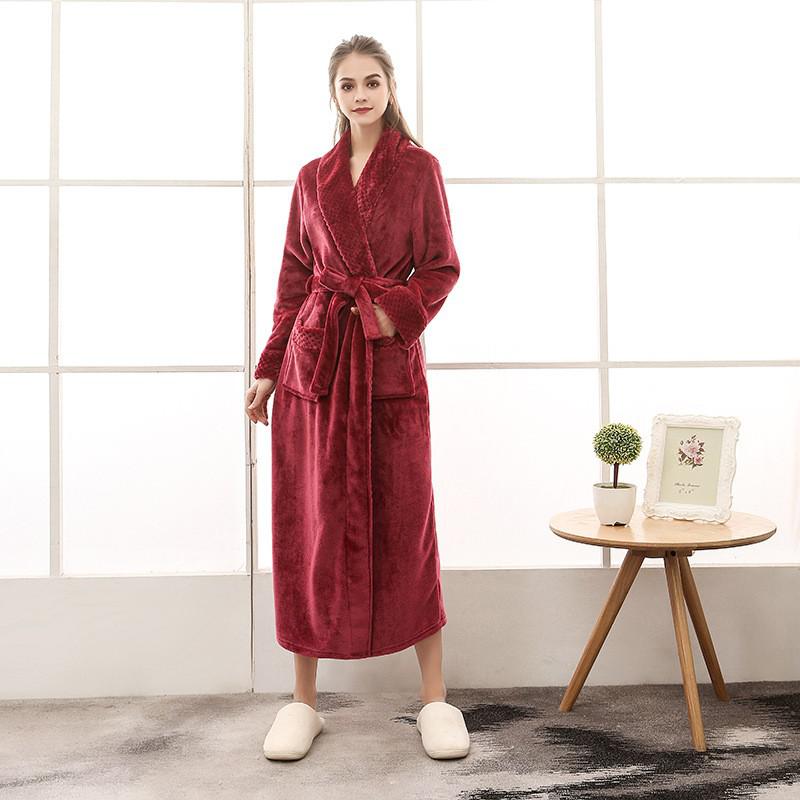 Winter Flannel Soft Kimono Gow Ultra Large Long Bathrobe Nightwear Thick Warm Women Sleepwear