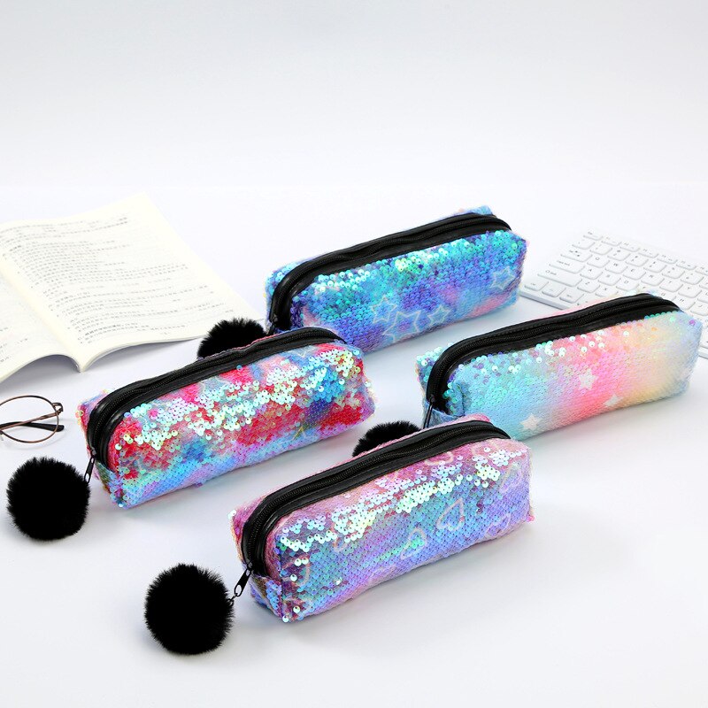 School Pencil Case Sequin Pencilcase for Girls Boys Penal Bag Kawaii Cartridge Pen Box Big Multi Cosmetic Pouch Stationery