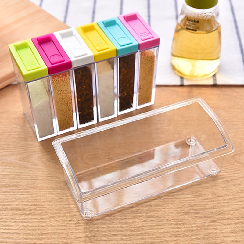 Transparent Spice Jar Set Salt and Pepper Seasoning Bottle Colorful Lid Kitchen Condiment Cruet Storage Container