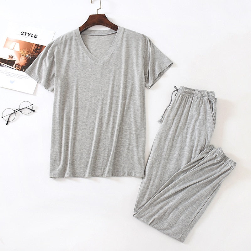 Nightwear Set 2Pcs Pajamas For Man Sleepwear Spring Summer Modal Short Sleeve Pijamas Man Black Home Clothes