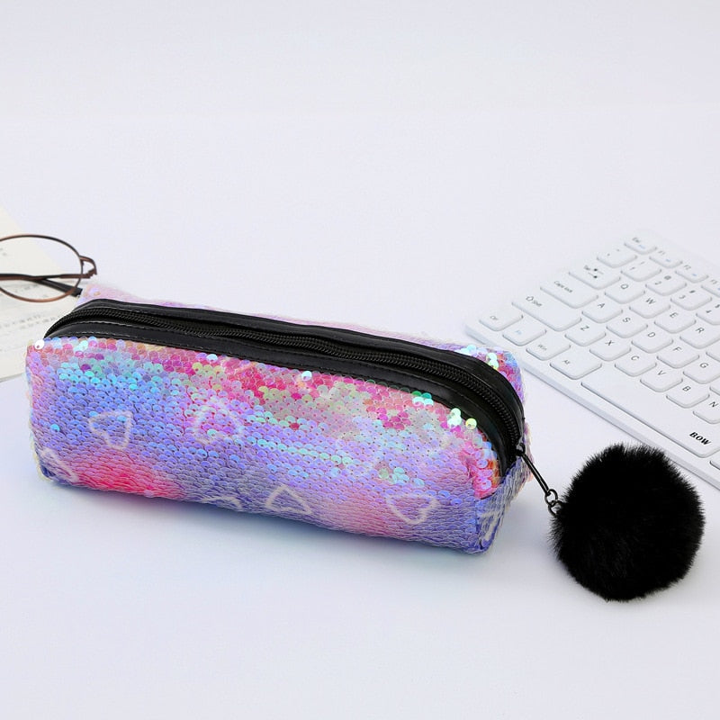 School Pencil Case Sequin Pencilcase for Girls Boys Penal Bag Kawaii Cartridge Pen Box Big Multi Cosmetic Pouch Stationery