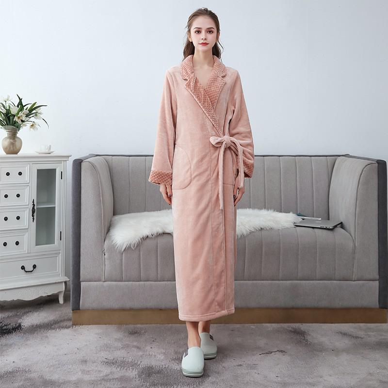 Winter Flannel Soft Kimono Gow Ultra Large Long Bathrobe Nightwear Thick Warm Women Sleepwear