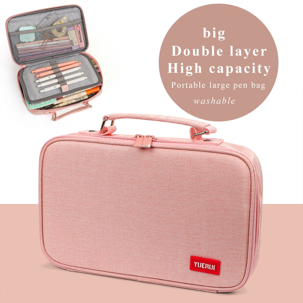 6 Colors Simplicity Canvas Pencil Case Kawaii Large Capacity Big Double Layer Pencil Cases School Supplies for Students