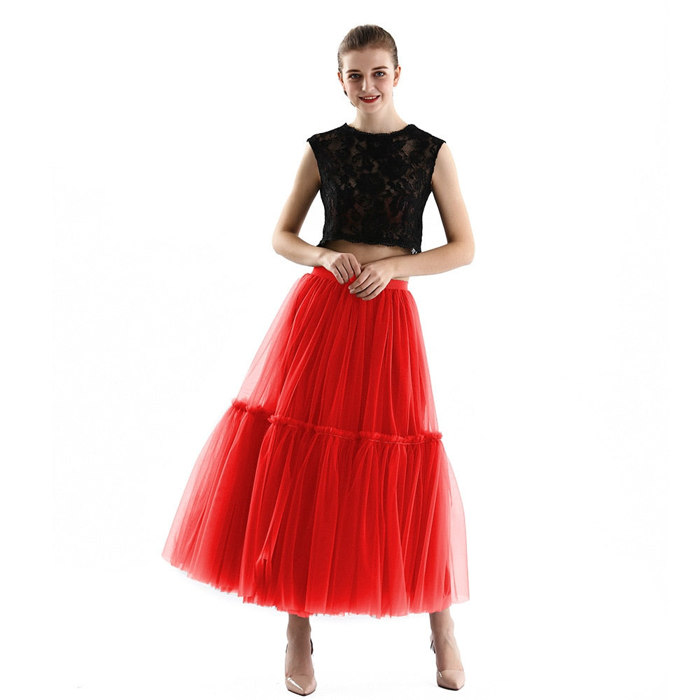 Maxi Long Tulle Skirts for Women Black Gothic Pleated Skirt Casual Party Fairycore Summer Winter Falda Mujer