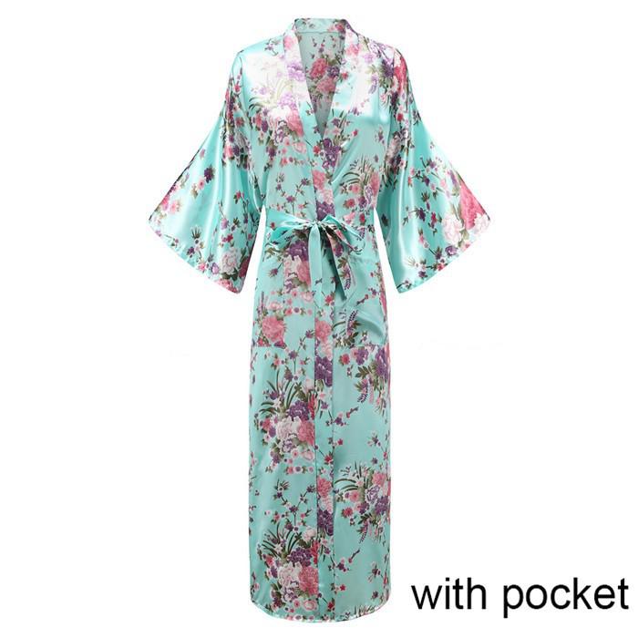 Sexy Women Long Robe With Pocket Wedding Bride Bridesmaid Dressing Gown Rayon Kimono Bathrobe Large Size S-XXXL Night Dress