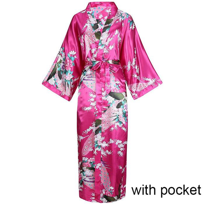 Sexy Women Long Robe With Pocket Wedding Bride Bridesmaid Dressing Gown Rayon Kimono Bathrobe Large Size S-XXXL Night Dress