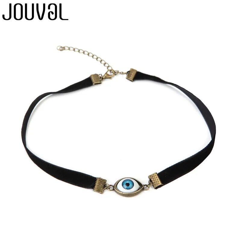 JOUVAL Harajuku Chokers Necklaces For Women Black Velvet Vintage Halloween Gothic Goth Devil Demon Eye Chain Pendant Jewelry