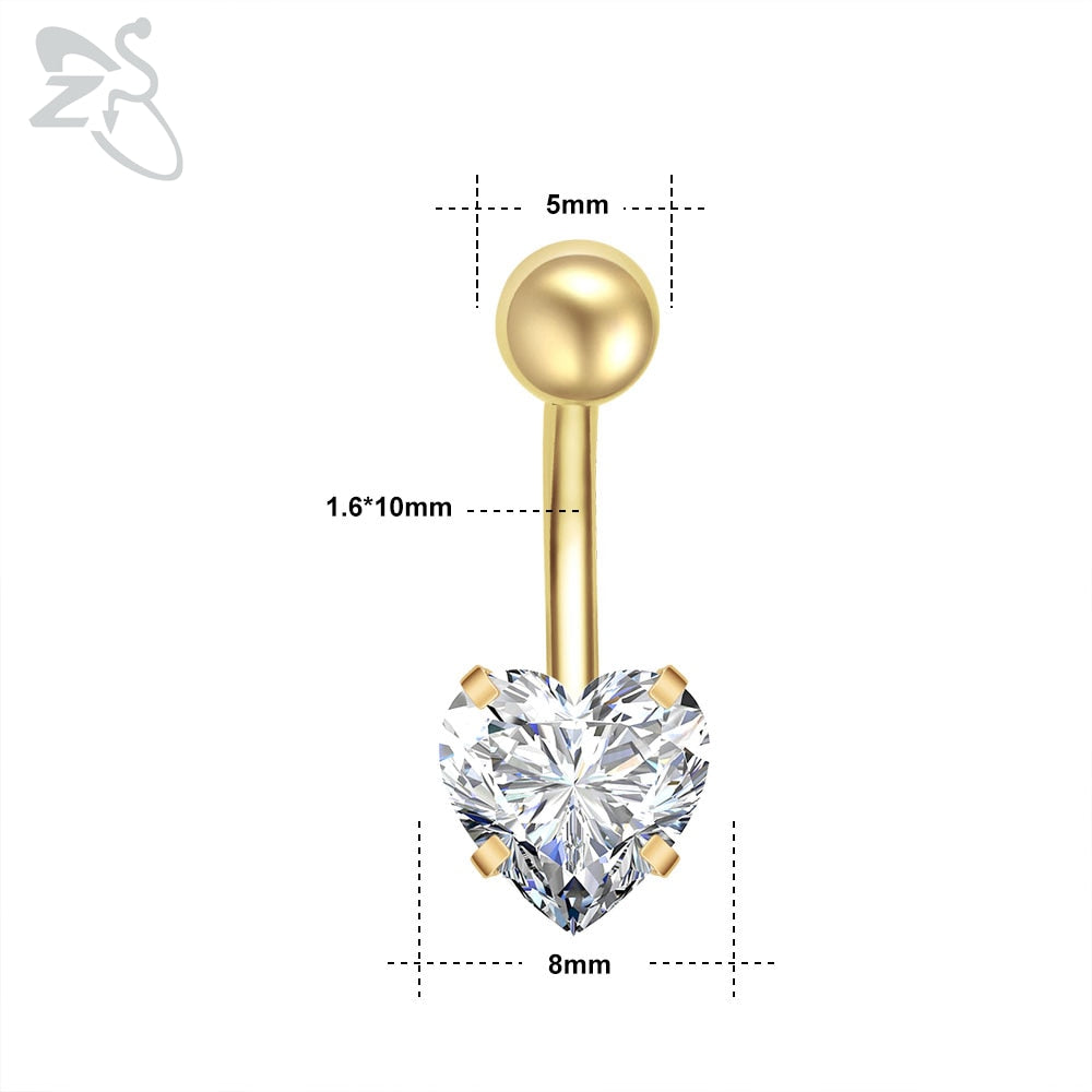 1 Piece Gold Color Stainless Steel Belly Ring Flower Heart CZ Crystal Navel Belly Button Rings Butterfly Navel Piercings