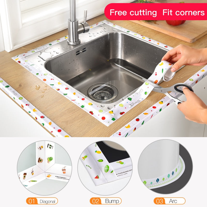 Kitchen Sink Waterproof Sticker Anti-mold Waterproof Tape Bathroom Countertop Toilet Gap Self-adhesive Seam Stickers