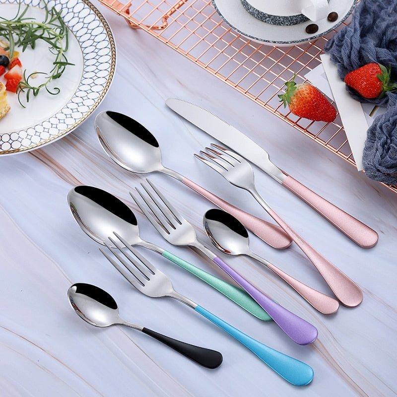 Dinnerware Forks Knives Spoons Cutlery Set Fork Stainless Steel Spoon Kitchen Cutlery Black Cutlery Set