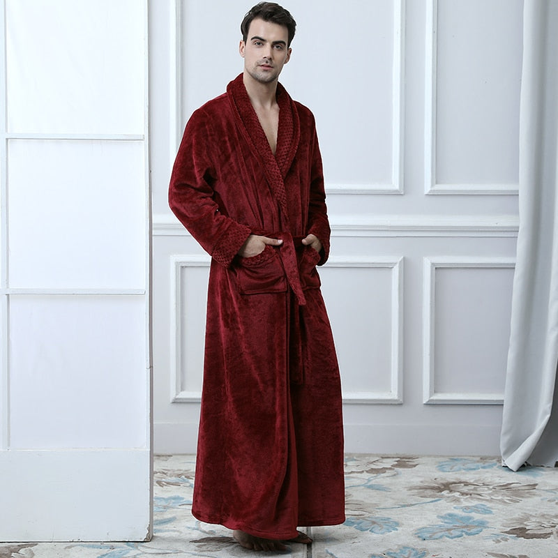 Winter Long Coral Fleece Bathrobe Kimono Warm Flannel Bath Robe Men Cozy Robes Night Sleepwear Women Dressing Gown