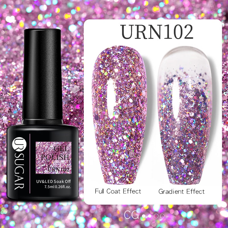 UR SUGAR 7.5ml Glitter UV Gel Nail Polish Glitter Sequins Soak Off UV Gel Varnish Colorful Nail Gel Polish DIY Nail Art Polish