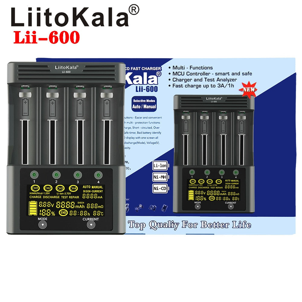 LiitoKala Battery Charger for 18650 26650 21700 AA AAA 3.7V lithium NiMH battery