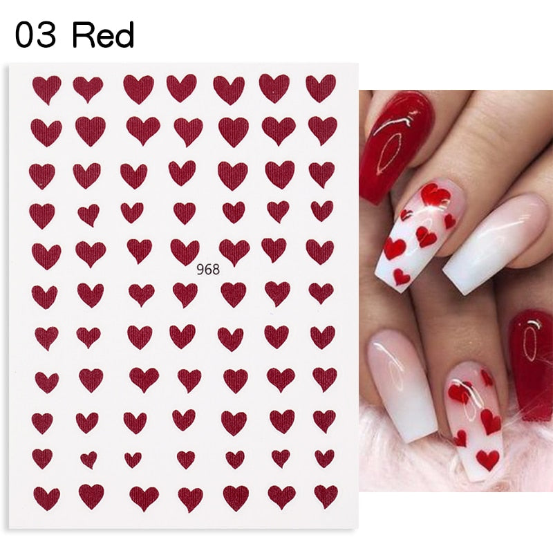 1PC Heart Love Design 3D Nail Sticker English Letter stickers Face Pattern Trasnfer Sliders Valentine's Day Nail Art Decoration