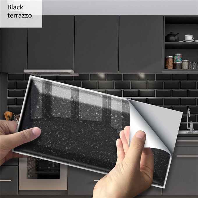 Kitchen wall Decoration Stickers Black Gray Imitation Wall Tile Wallpaper Waterproof Bathroom Restaurant Home Decor Brick Decals