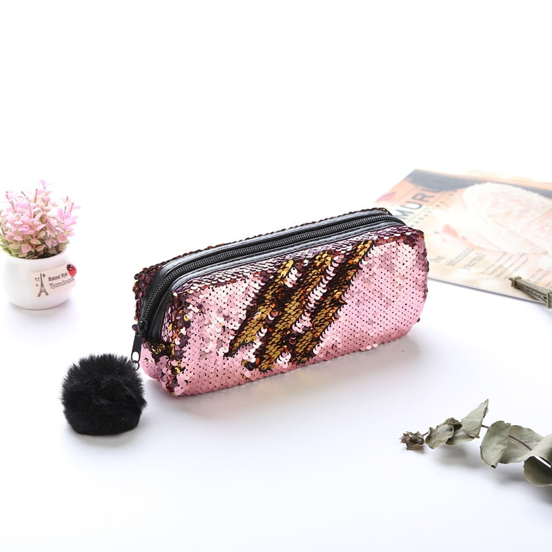 School Pencil Case Sequin Pencilcase for Girls Boys Penal Bag Kawaii Cartridge Pen Box Big Multi Cosmetic Pouch Stationery