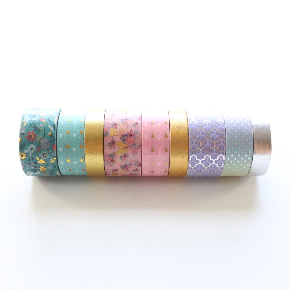 Domikee Cute candy Japanese gold foil masking tape lot for travel journal school decorative DIY diary washi tape stationery 3pcs