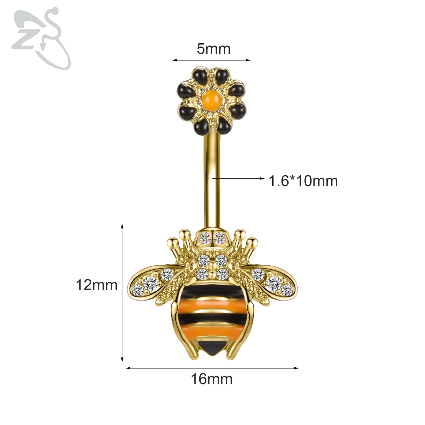 1 Piece Gold Color Stainless Steel Belly Ring Flower Heart CZ Crystal Navel Belly Button Rings Butterfly Navel Piercings