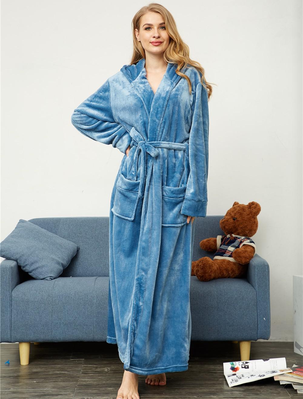 Loose HOOD Sleepwear Winter Ultral Long Large Flannel Men Robe Gown Casual Bathrobe MEN&WOMEN Thick Warm For 130KG Home Clothes